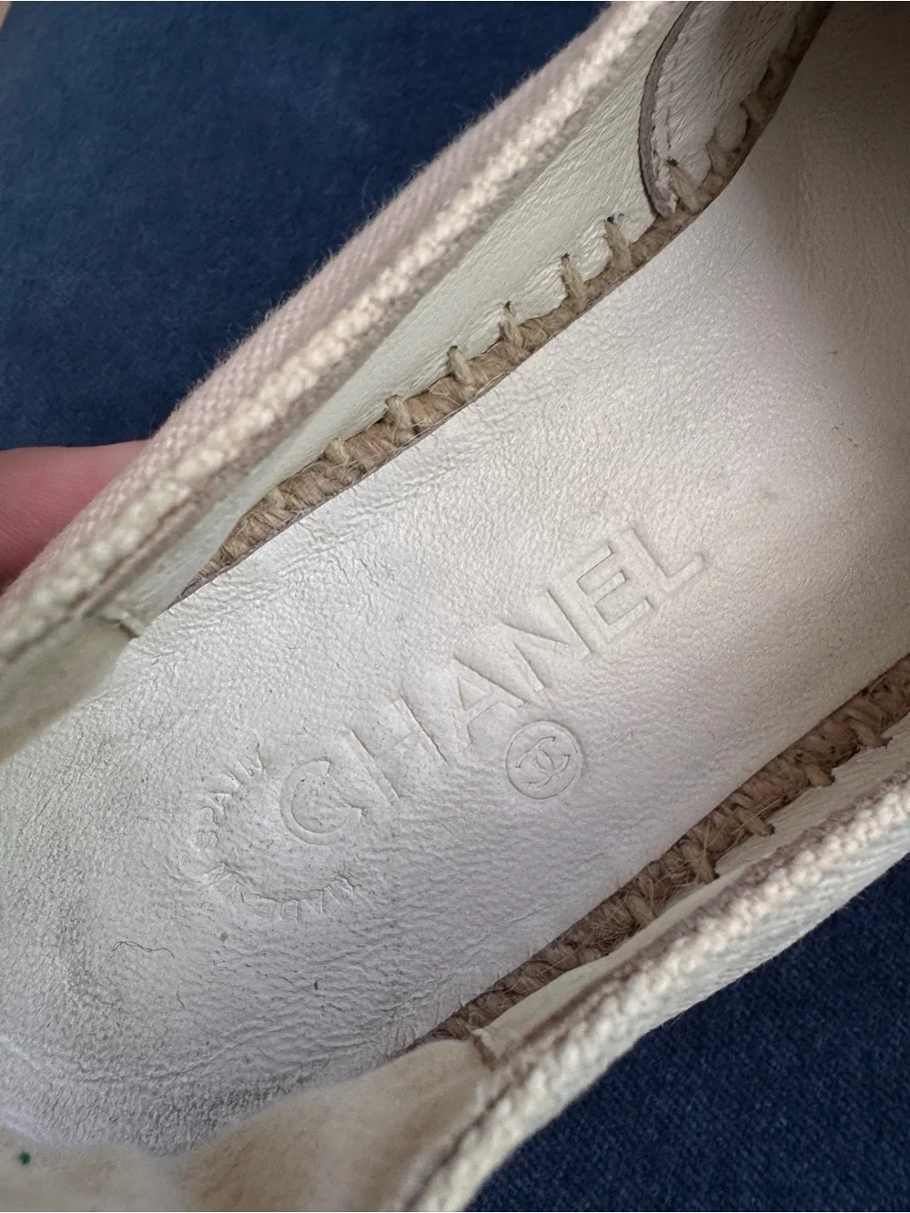 CHANEL Canvas Espadrilles Cream /Black CC Logo Size 37